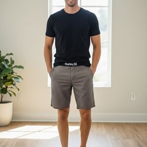 Hurley Men's Black and Gray Flat Front Shorts